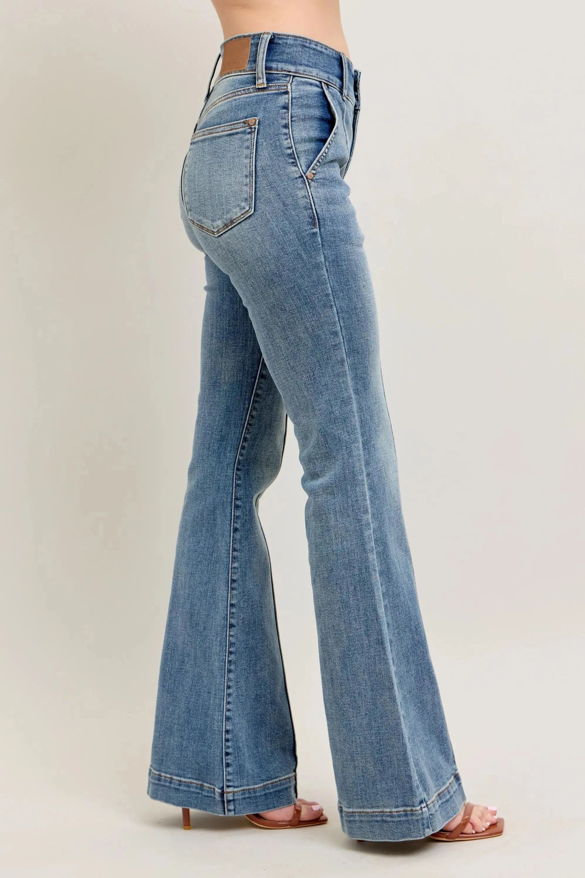 Plus Size High-Waist Flare Denim Judy Blue Jeans with Front Seam Detail