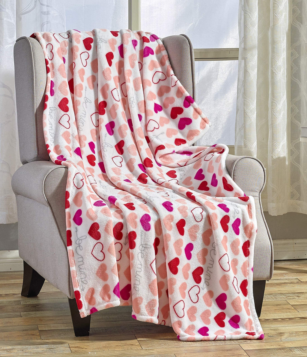 Decor&More Amor Eterno Be Mine Love Collection Valentine's Day Heart Ultra Plush Throw Blanket (50" x 60") -
