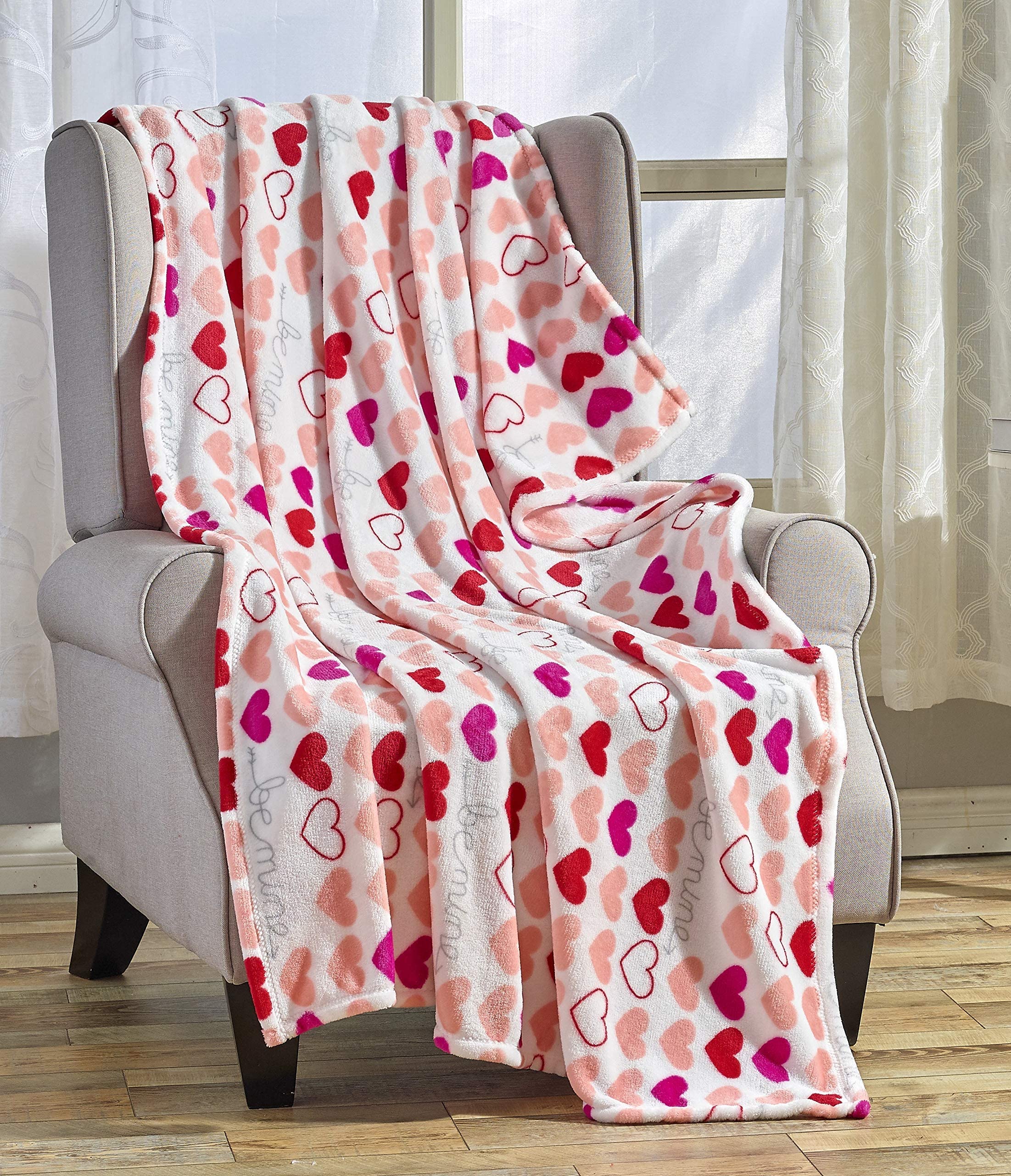 Decor&More Amor Eterno Be Mine Love Collection Valentine's Day Heart Ultra Plush Throw Blanket (50" x 60") -