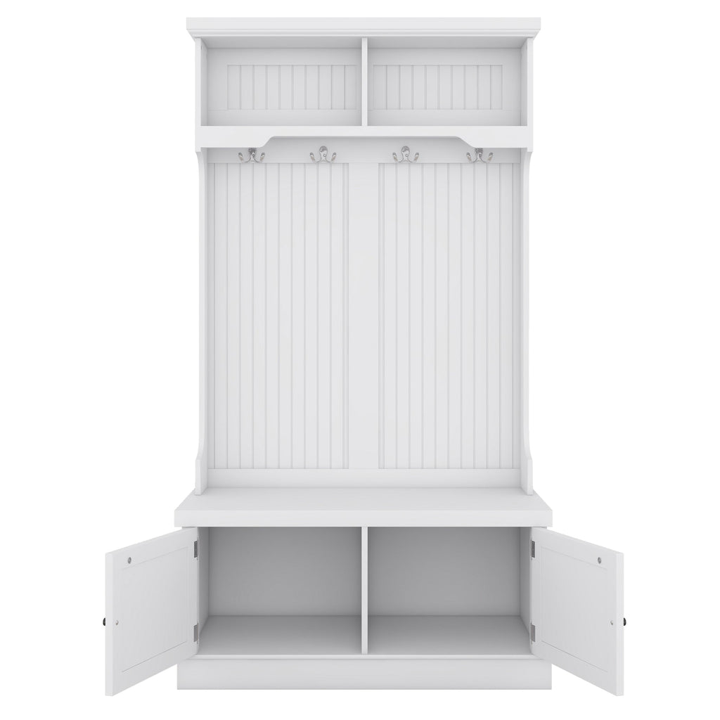 Hall Tree with Storage Shoe Bench for Entryway and Hallway 4-in-1 Design Coat Racks with 4 Hooks for Living Room White