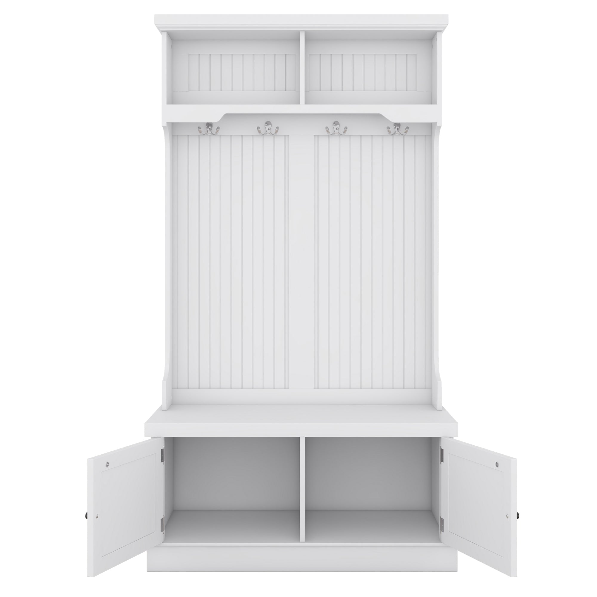 Hall Tree with Storage Shoe Bench for Entryway and Hallway 4-in-1 Design Coat Racks with 4 Hooks for Living Room White