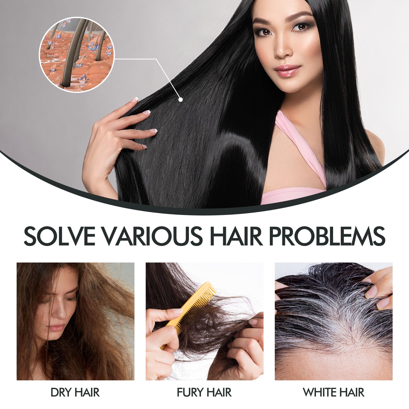 Hair Darkening Spray, Natural Black Hair Cover White Hair Smooth Shiny Moisturizing Dense Hair Conditioning Spray