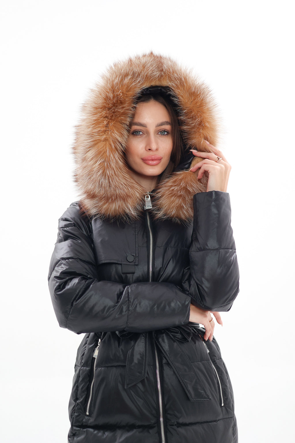 Genuine Silver Fox Fur Alternative Down Fill Coat