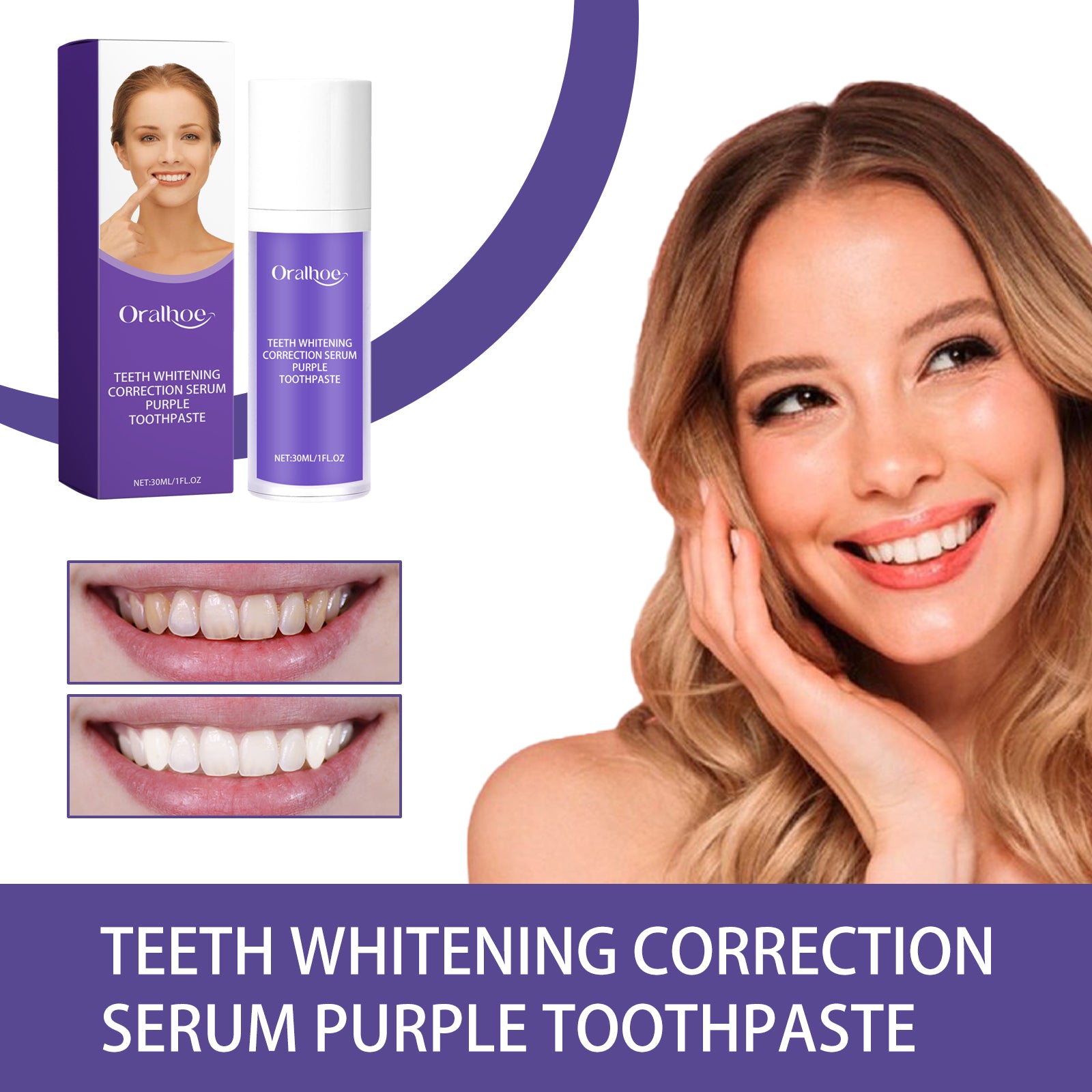 Teeth Whitening Correction Serum Purple Toothpaste, Clean Tooth Stains Brightening White Mild Gingival Care Breath Fresh And Deodorizing