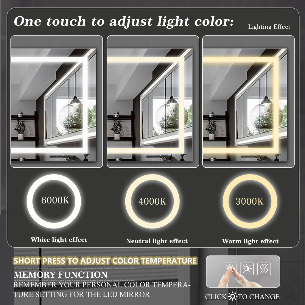 LED Bathroom Mirror 72x36 Inch with lights, anti-Fog & Dimming Led Bathroom Vanity Mirror
