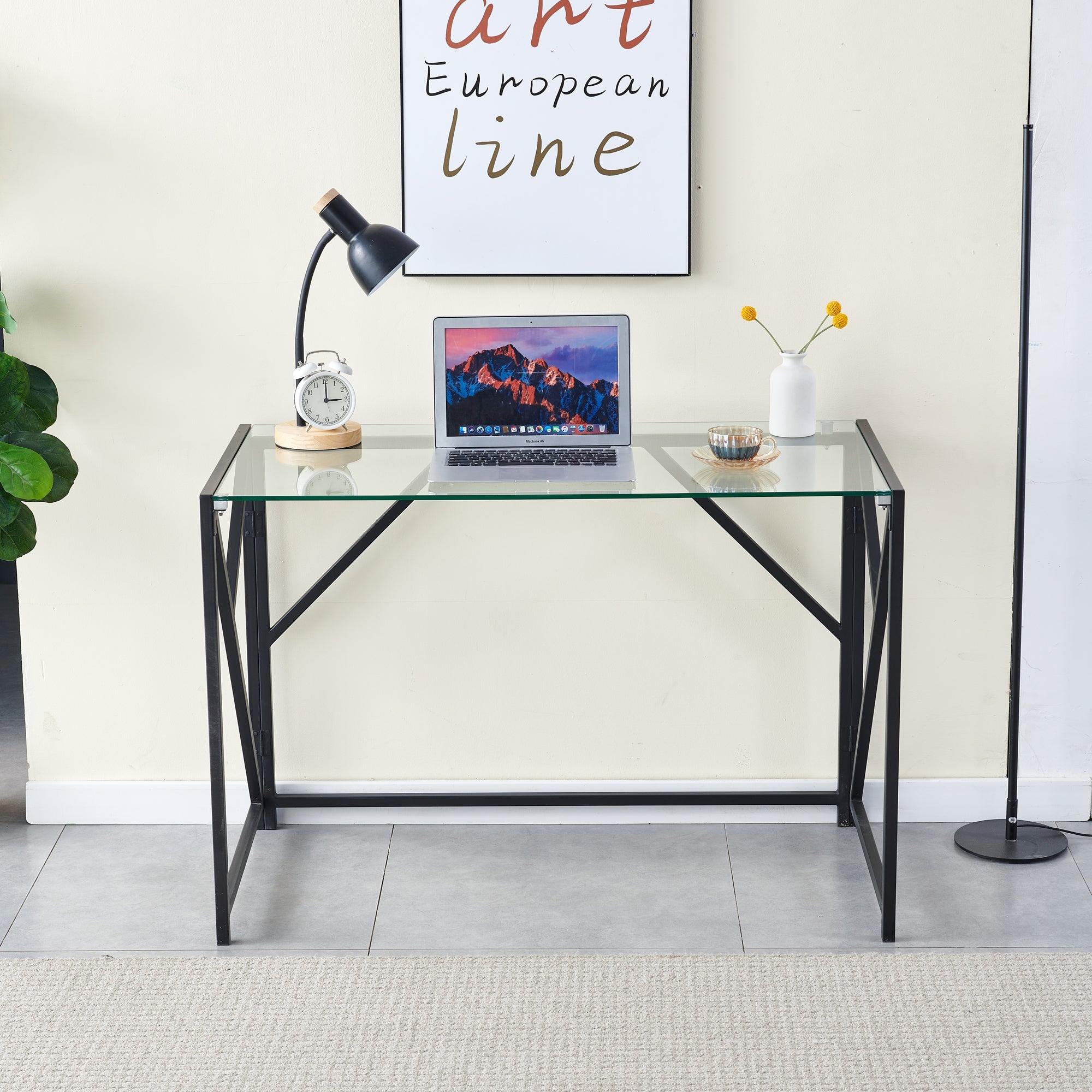 Tempered Clear Glass Computer Desk Laptop Desk Transparent Glass Laptop Table Small Study Desk