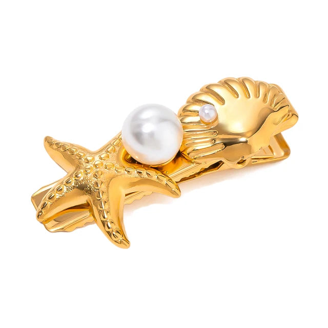 Stainless steel shell hair clip with bangs, high-end feel, ins metal hair accessories, broken hair clip at the back of the head