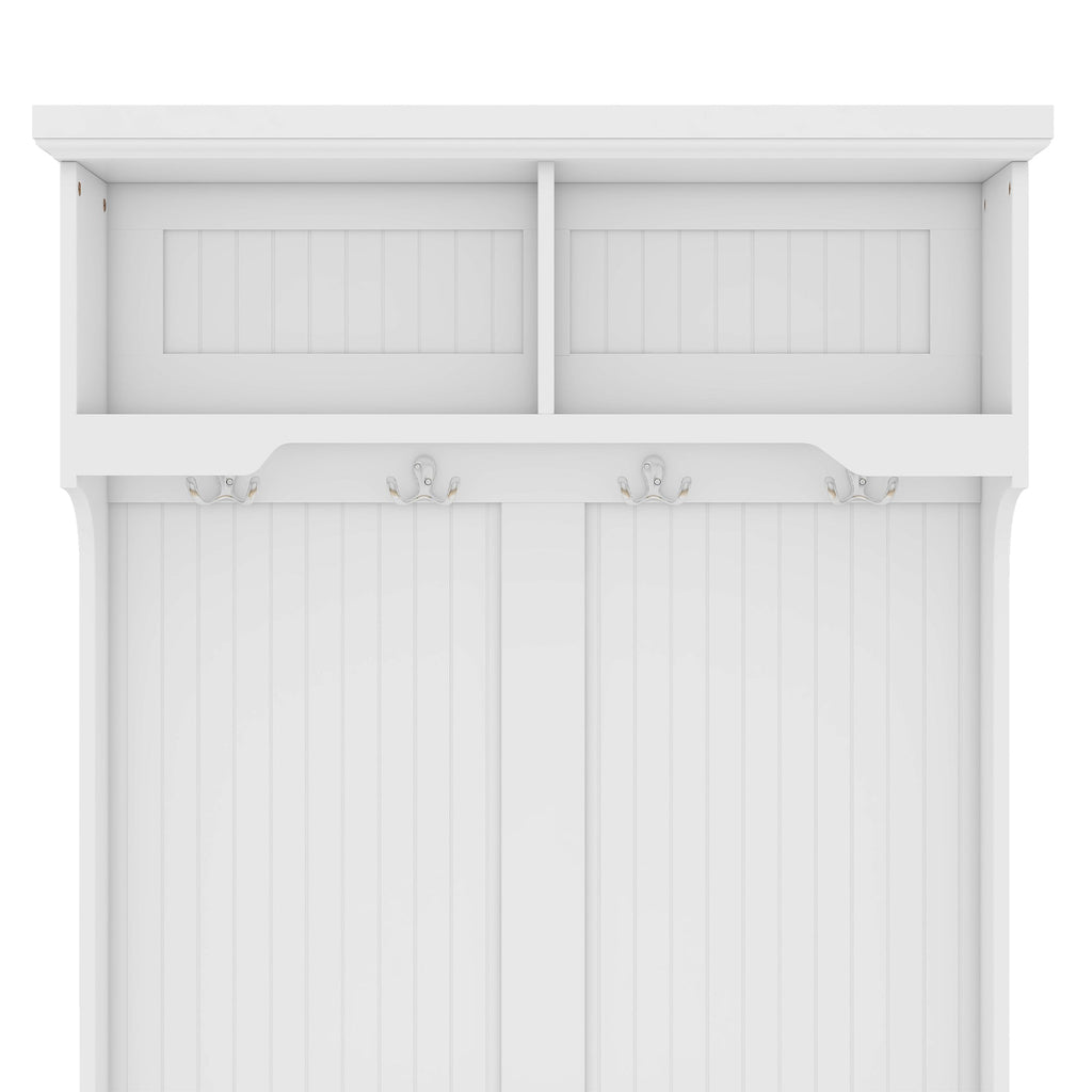 Hall Tree with Storage Shoe Bench for Entryway and Hallway, 4-in-1 Design Coat Racks with 4 Hooks for Living Room, White