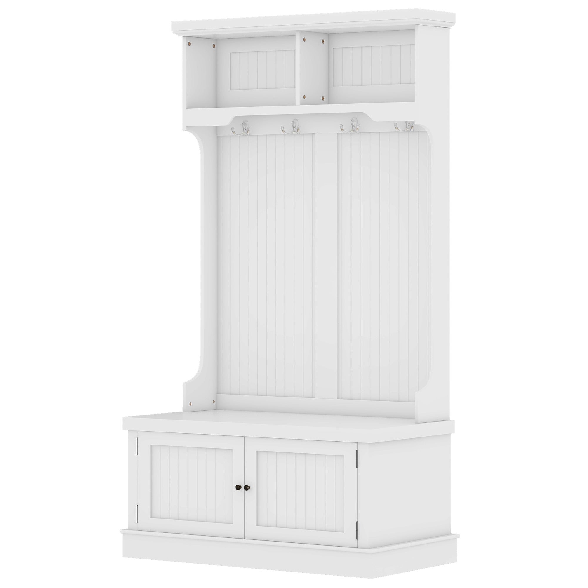 Hall Tree with Storage Shoe Bench for Entryway and Hallway, 4-in-1 Design Coat Racks with 4 Hooks for Living Room, White