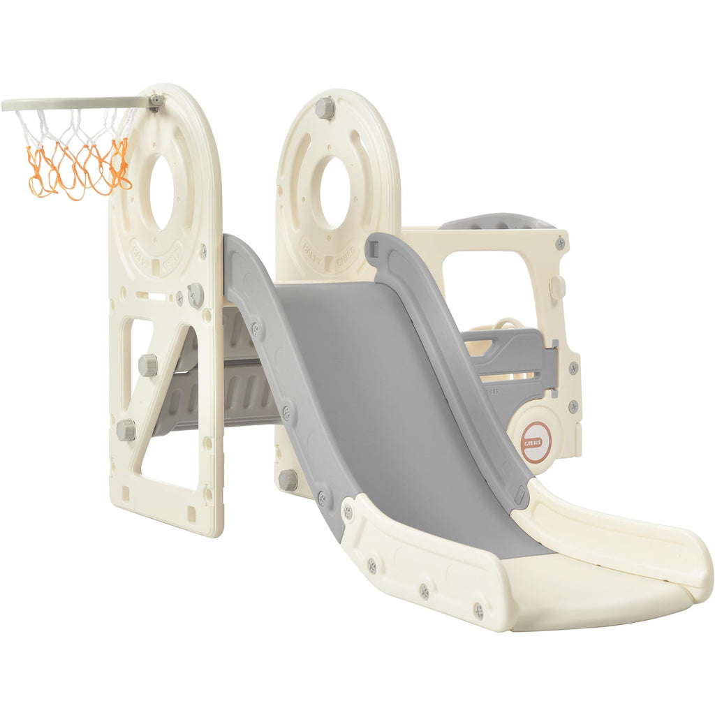 Kids Slide with Bus Play Structure Freestanding Bus Toy with Slide for Toddlers Bus Slide Set with Basketball Hoop