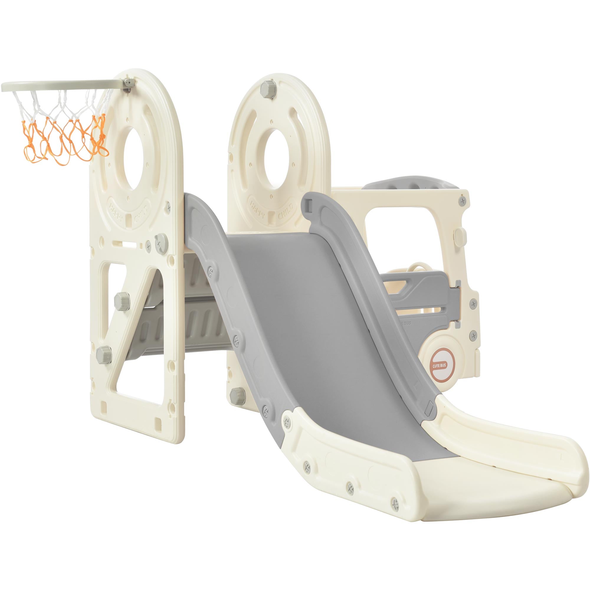Kids Slide with Bus Play Structure Freestanding Bus Toy with Slide for Toddlers Bus Slide Set with Basketball Hoop