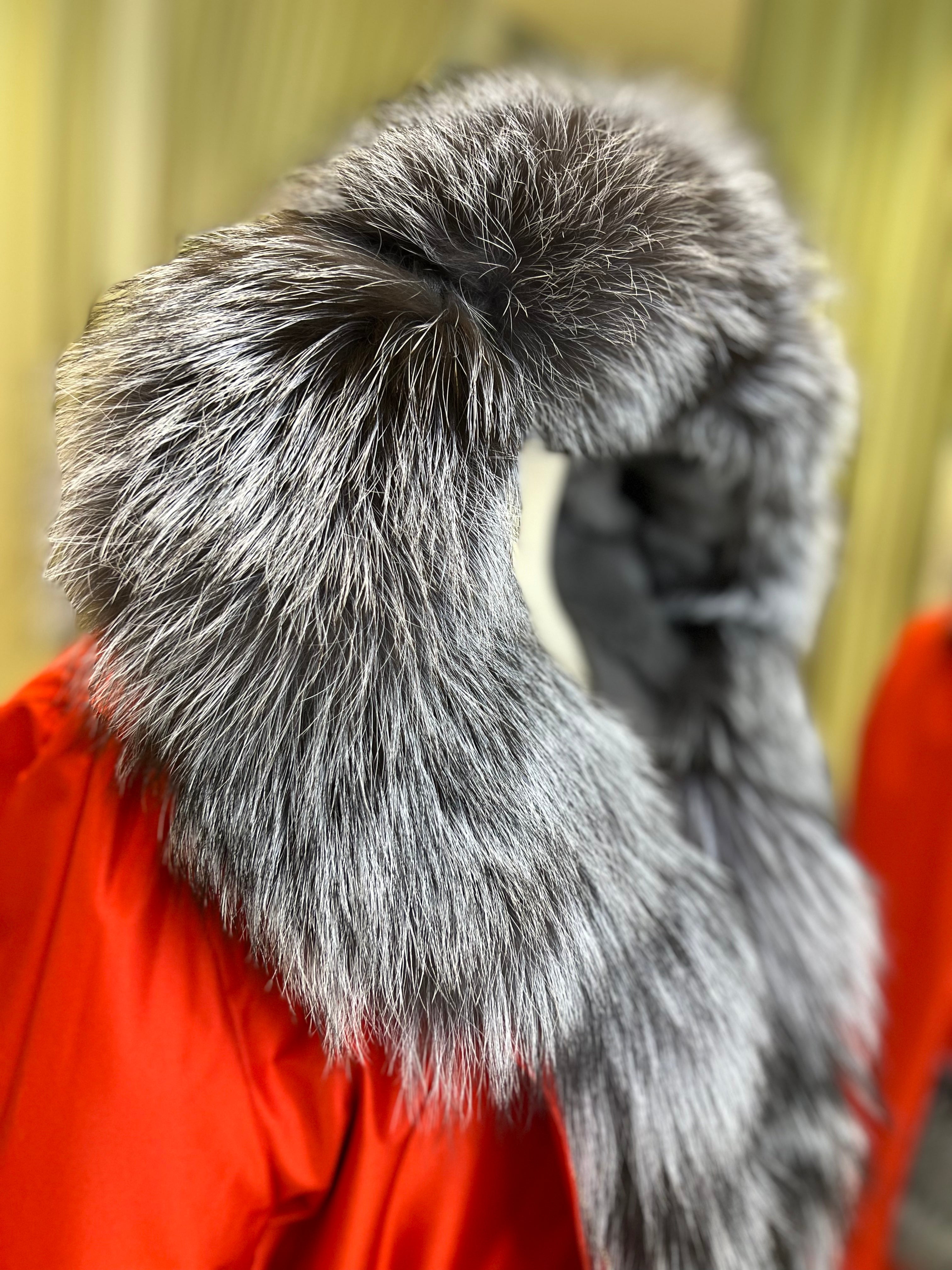 Genuine Silver Fox Fur Rabbit Fur Insulated Parka