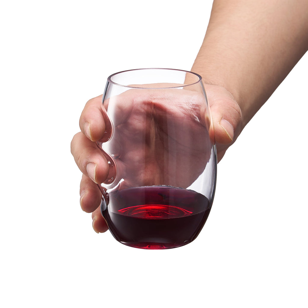 Barcelona Acrylic Stemless Finger-Indent Wine Glassware, Set of 4