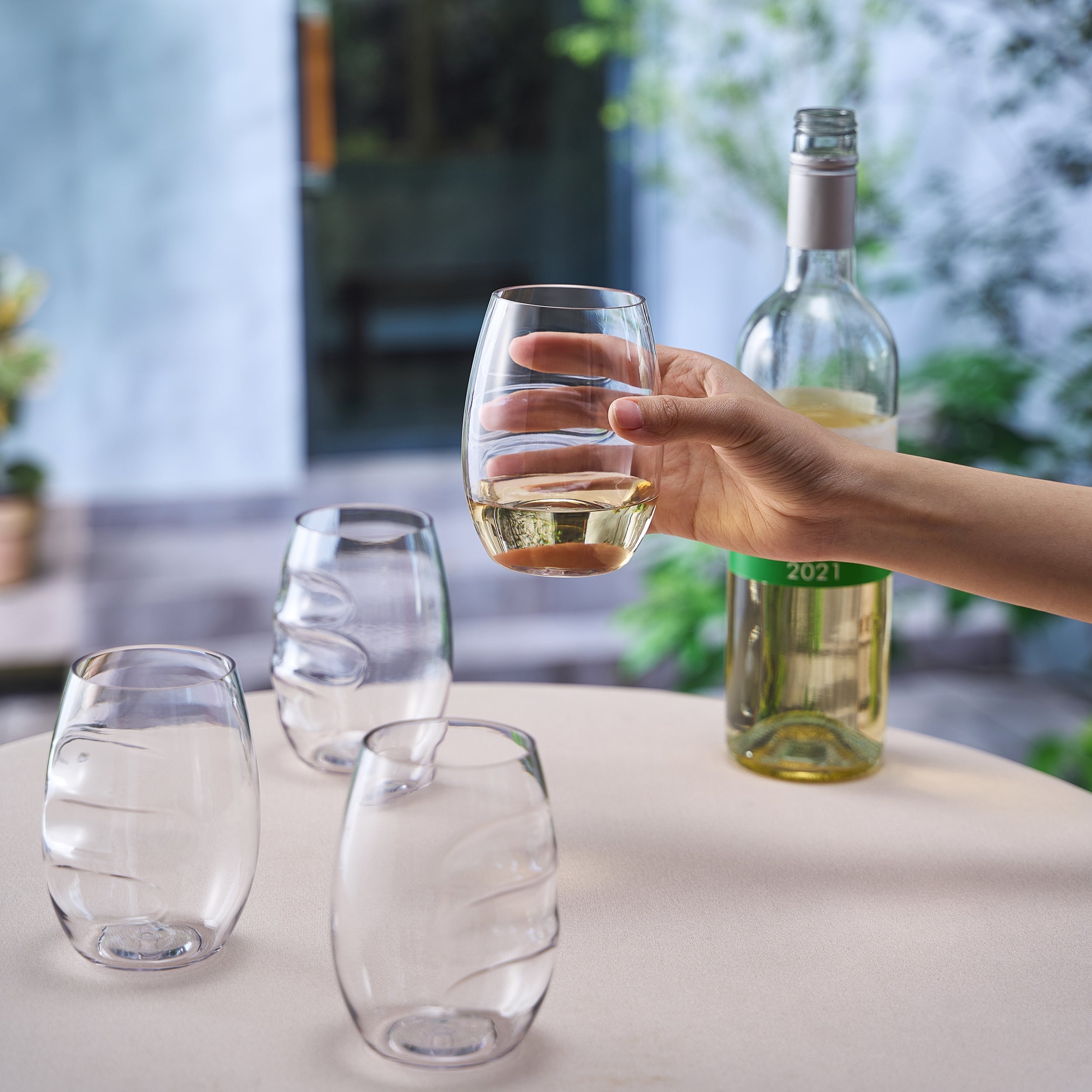 Barcelona Acrylic Stemless Finger-Indent Wine Glassware, Set of 4