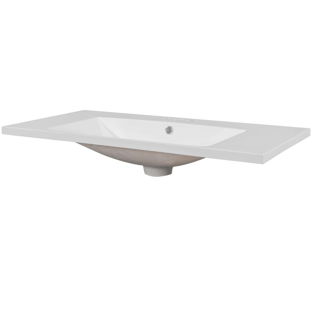 36" Single Bathroom Vanity Top with White Basin  3-Faucet Holes Ceramic  White