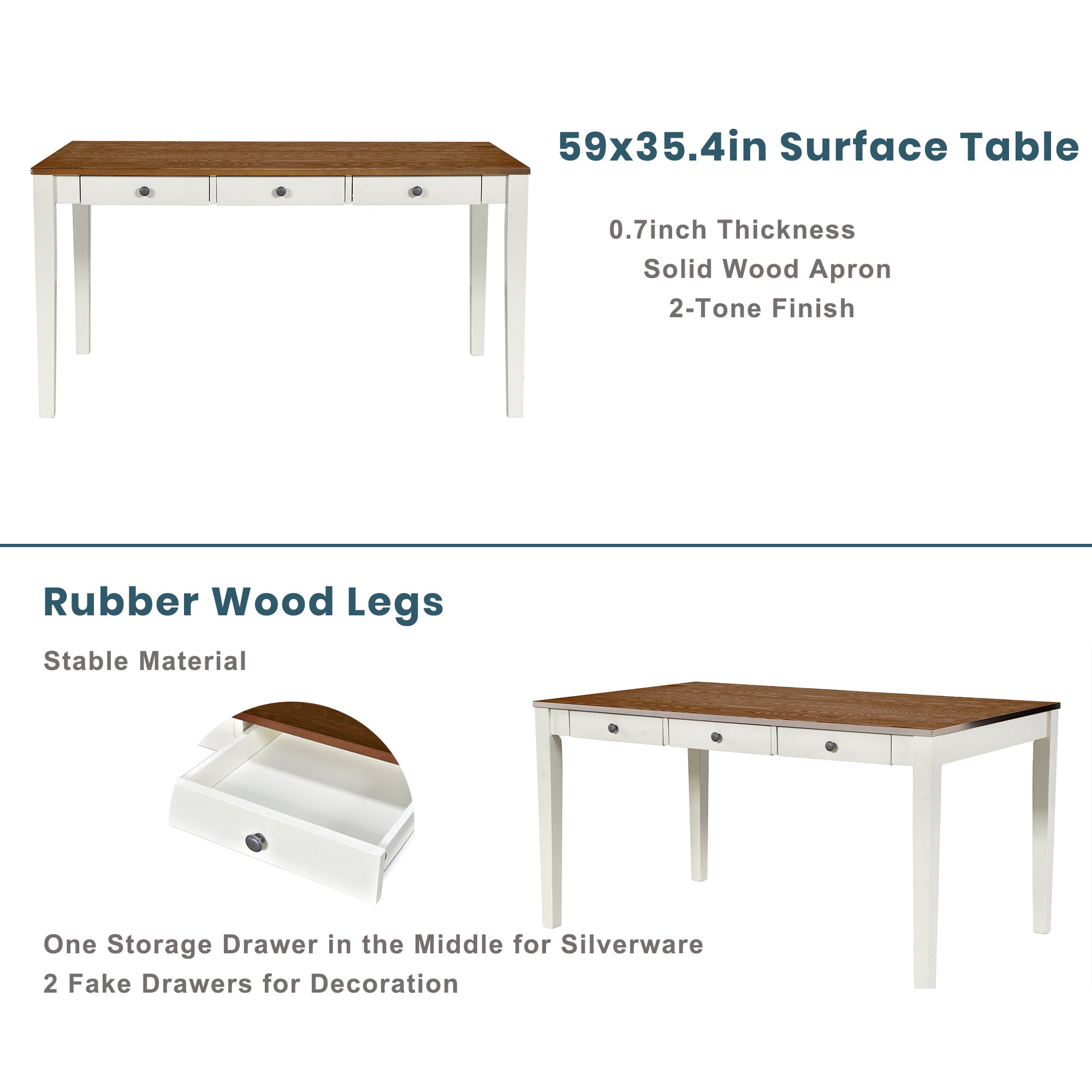 TOPMAX Mid-Century 6-Piece Wood Dining Table Set, Kitchen Table Set with Drawer  Upholstered Chairs and Bench  Butter Milk