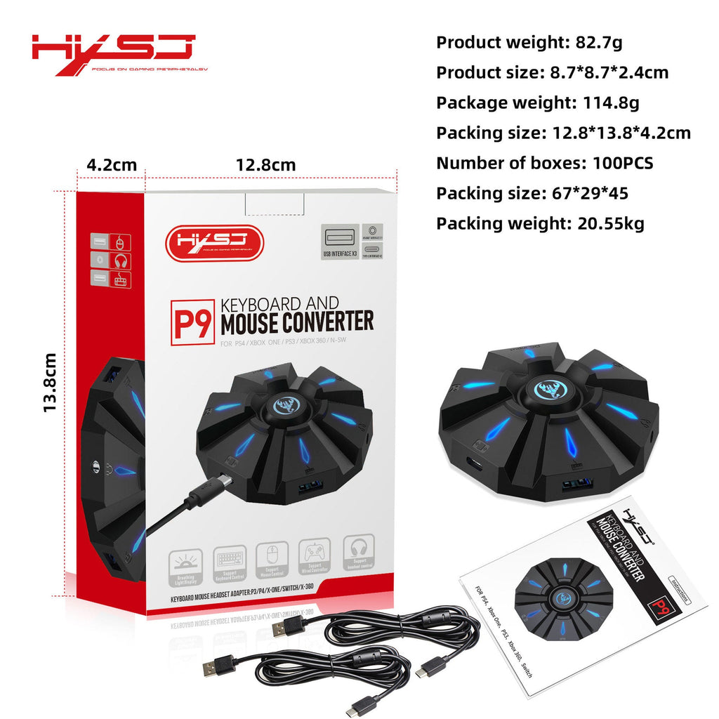 P9 keyboard mouse converter set supports various gaming devices and gamepads in the market