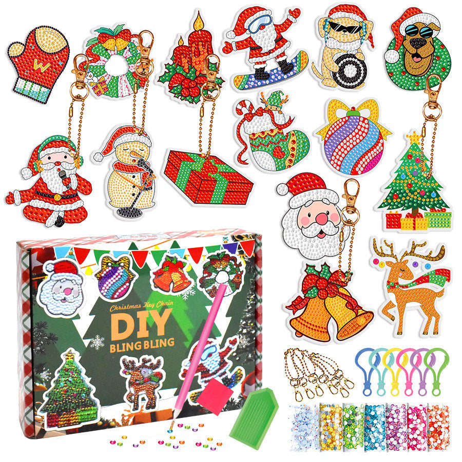 Christmas Diamond Painting Keychain 5D DIY Hanging Diamond Art Kits Diamond Ornaments for Kids Christmas Crafts Family Decor