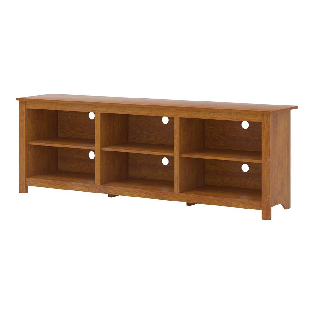 Farmhouse TV Stand in Amber Brown Wood Finish - for TVs up to 70-inch