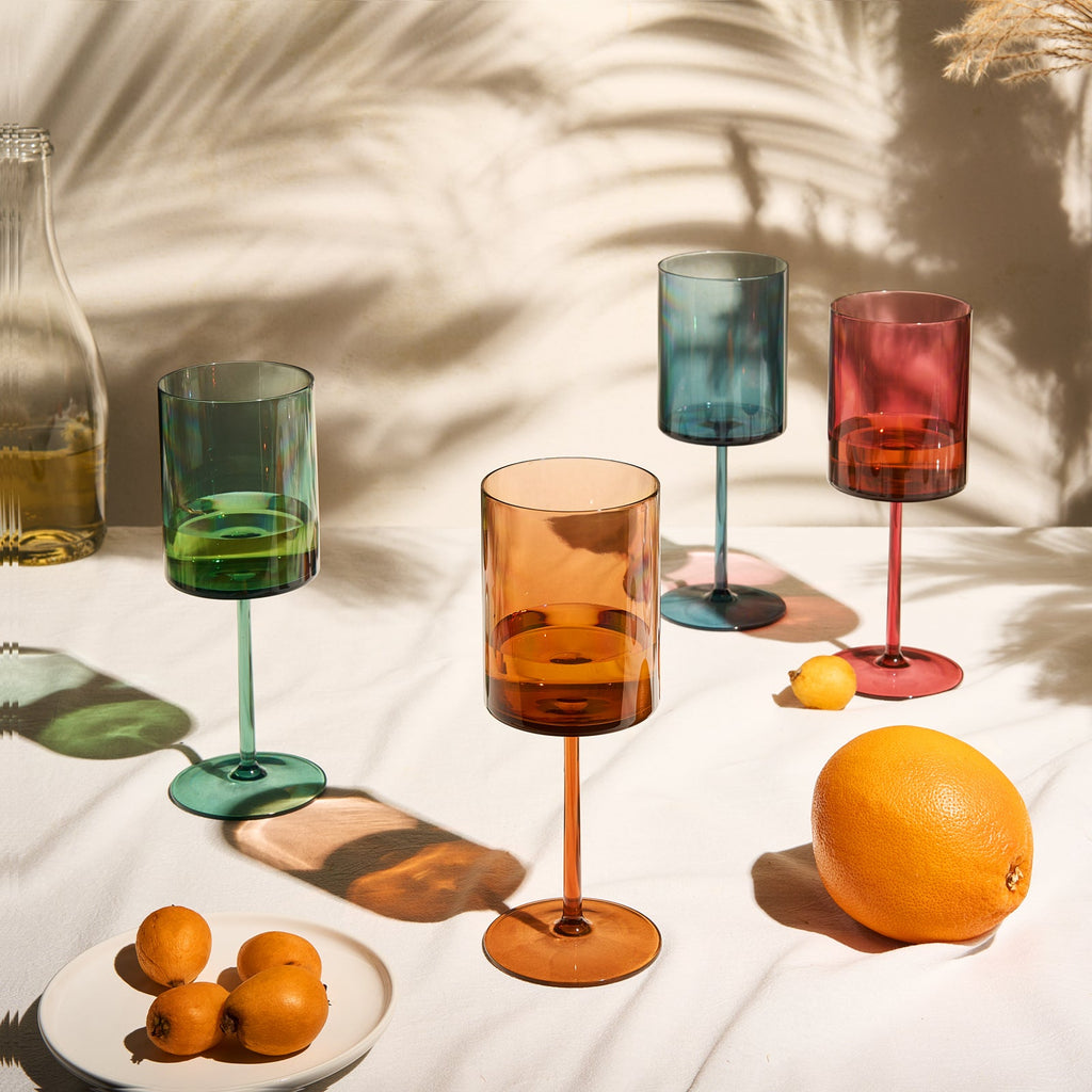 Tonal Acrylic Stemmed Square Wine Glassware, Set of 6