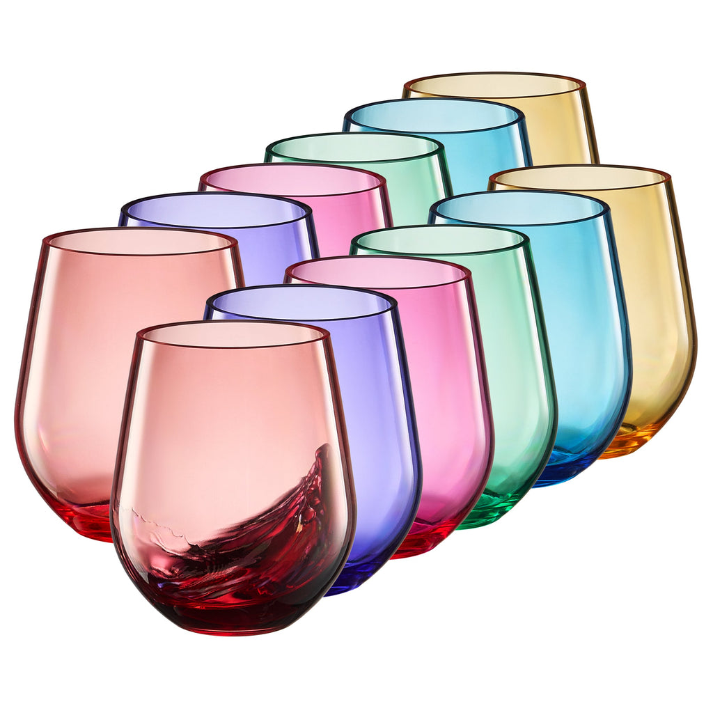 Madrid Acrylic Stemless Wine Glassware, Set of 12