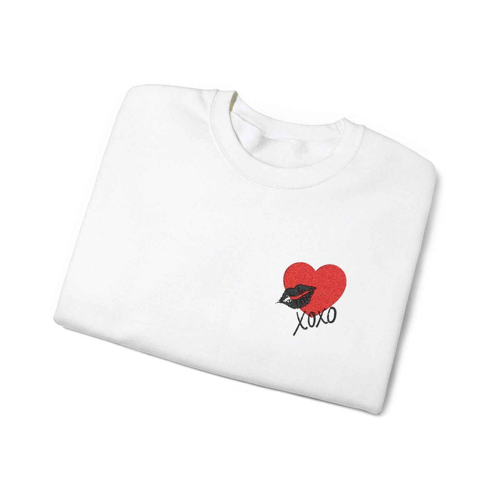 Embroidered Heart Sweatshirt Adult Crewneck Women's Top