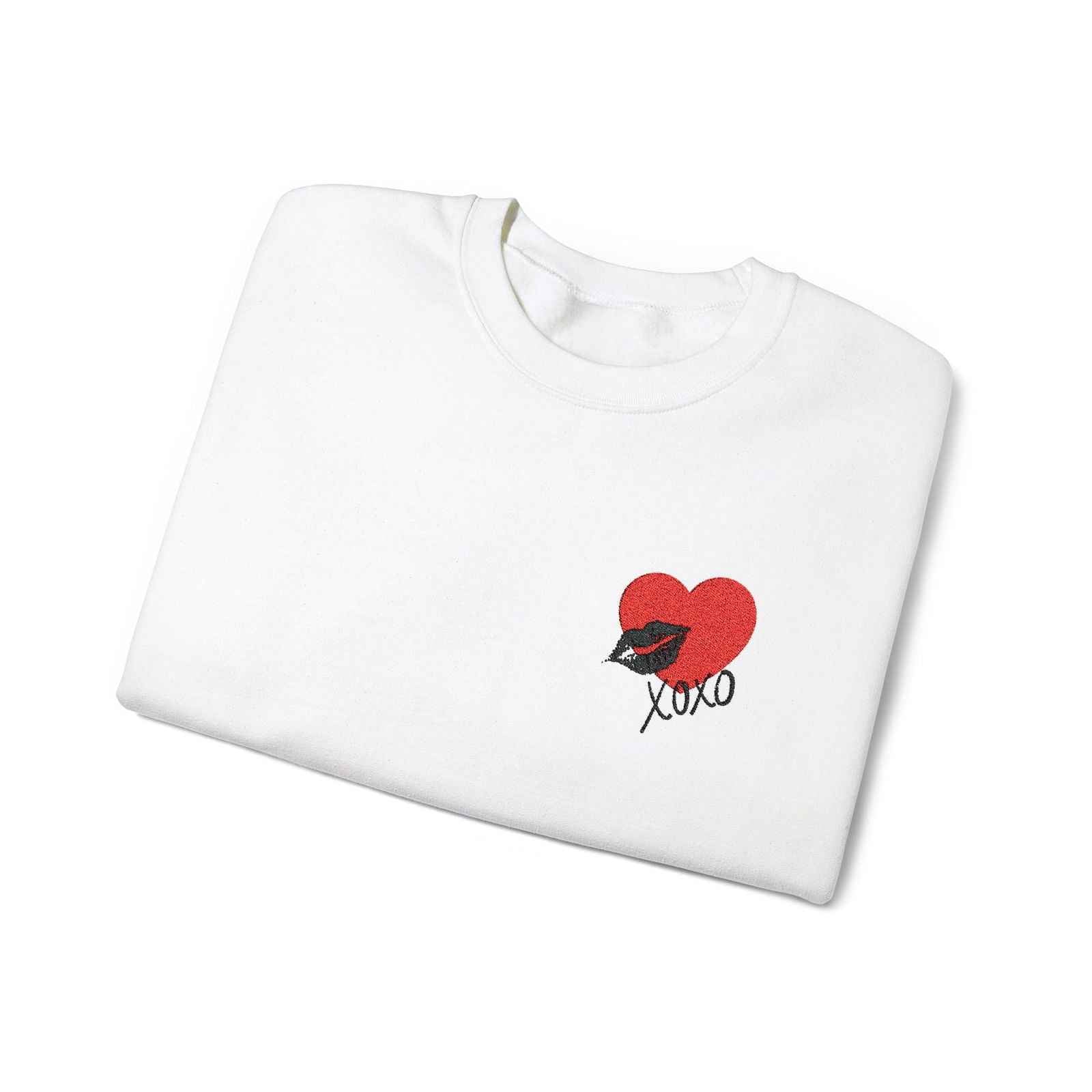 Embroidered Heart Sweatshirt Adult Crewneck Women's Top