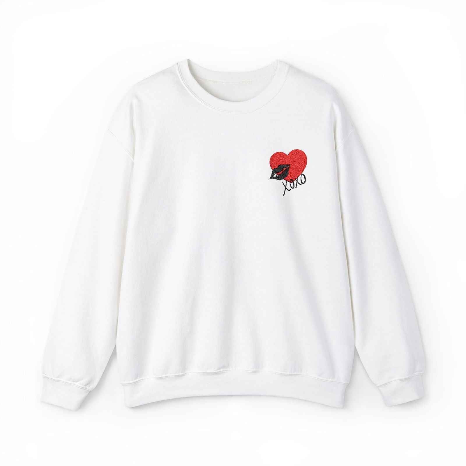 Embroidered Heart Sweatshirt Adult Crewneck Women's Top