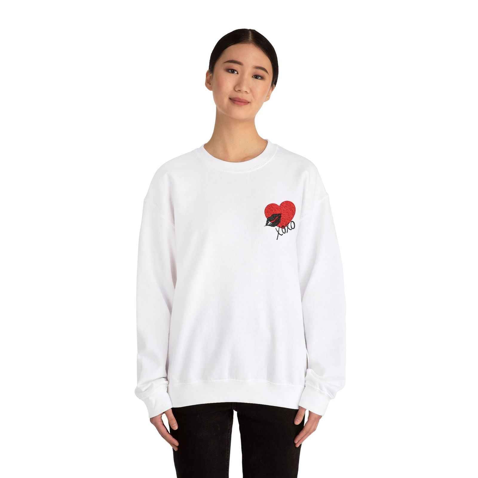 Embroidered Heart Sweatshirt Adult Crewneck Women's Top