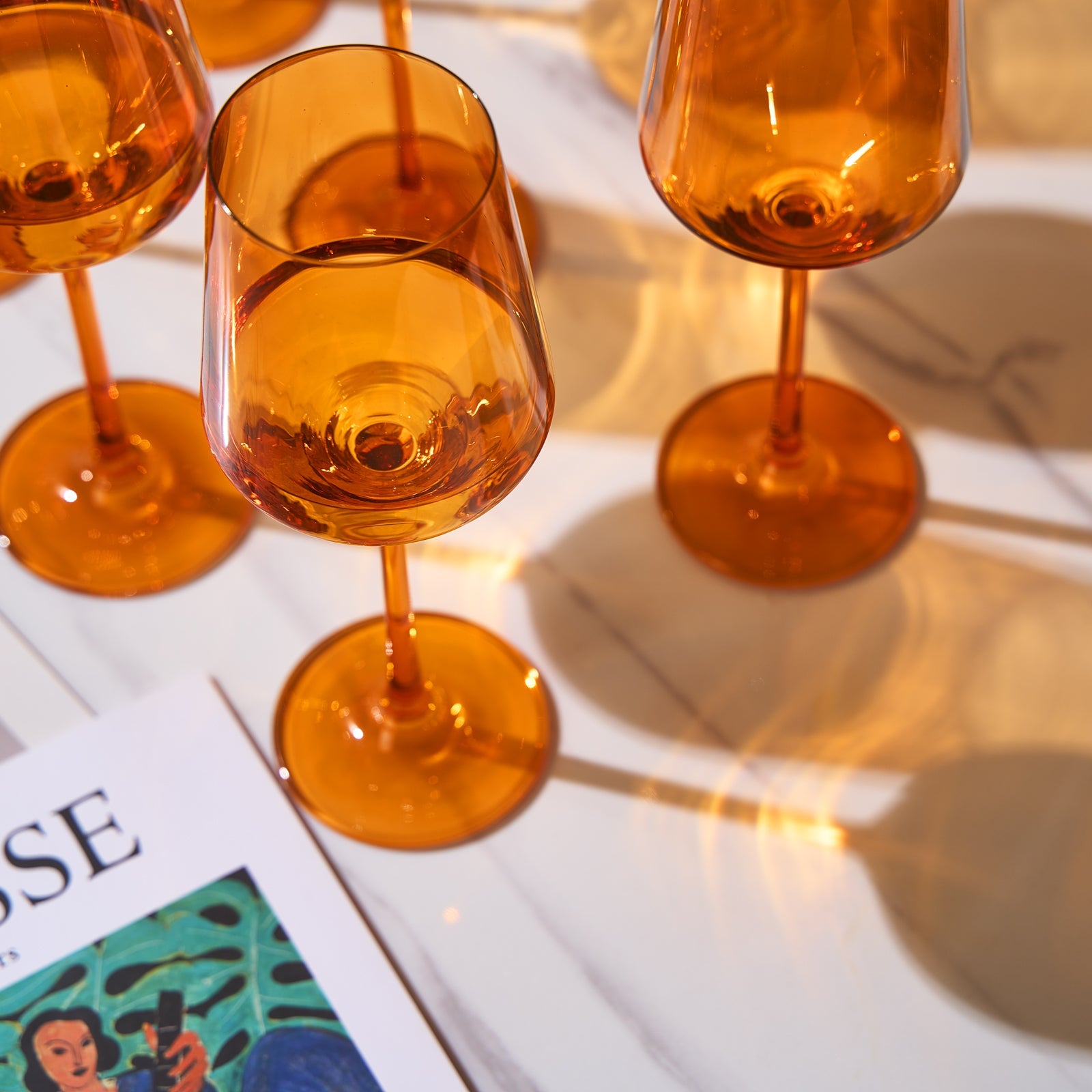 Rhea Stemmed Wine Glassware, Set of 6, Amber