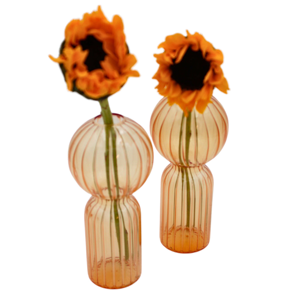 Apricot Ribbed Vase - Pair