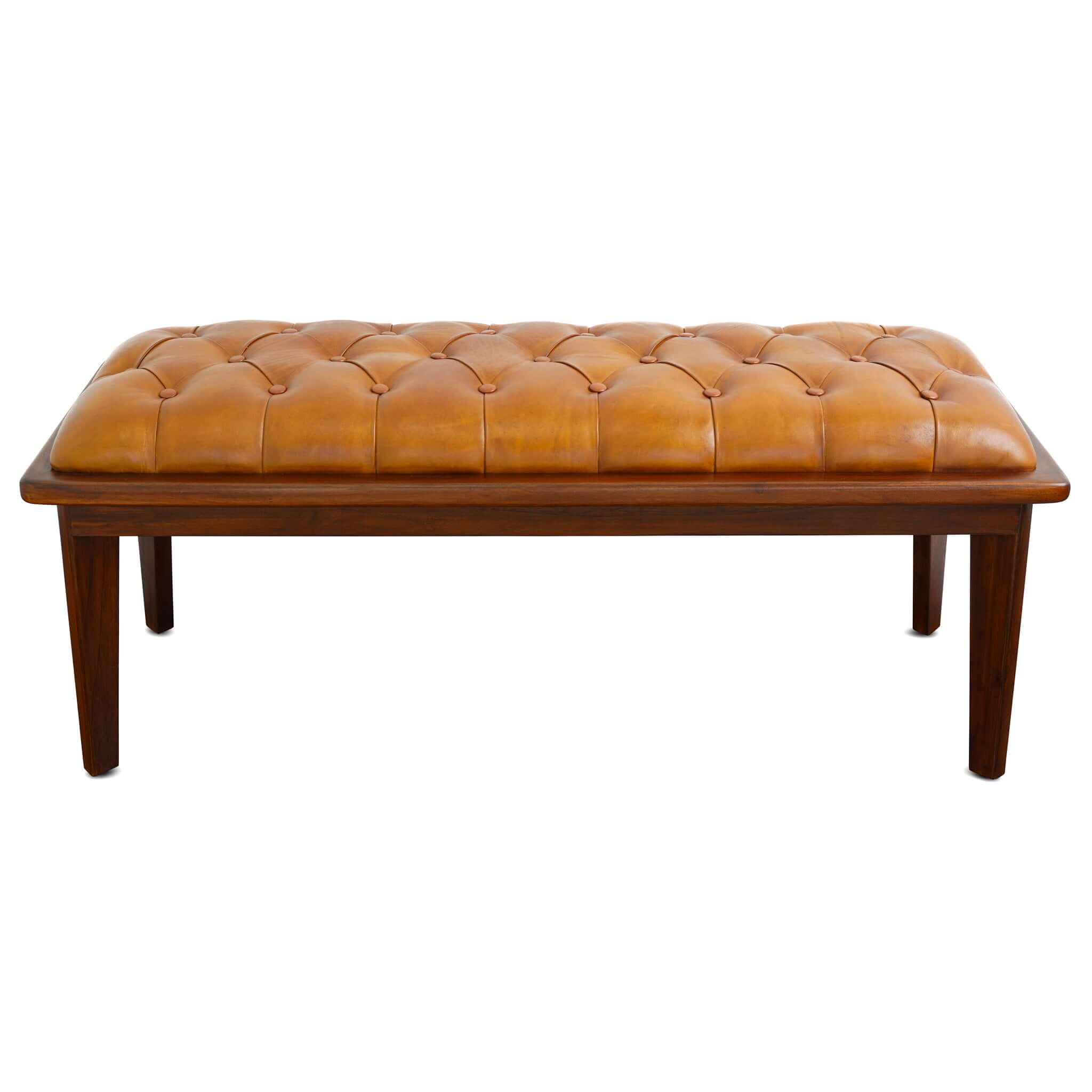 Arden Tan Leather Bench With Buttons – Luxury Modern Seating – Curated