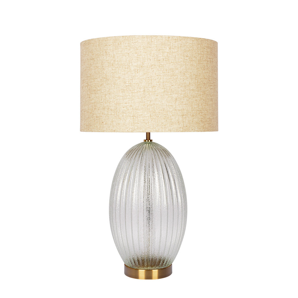 Aurora Ribbed Glass Lamp Base Clear Table Lamp Large Linen Shade – Pre