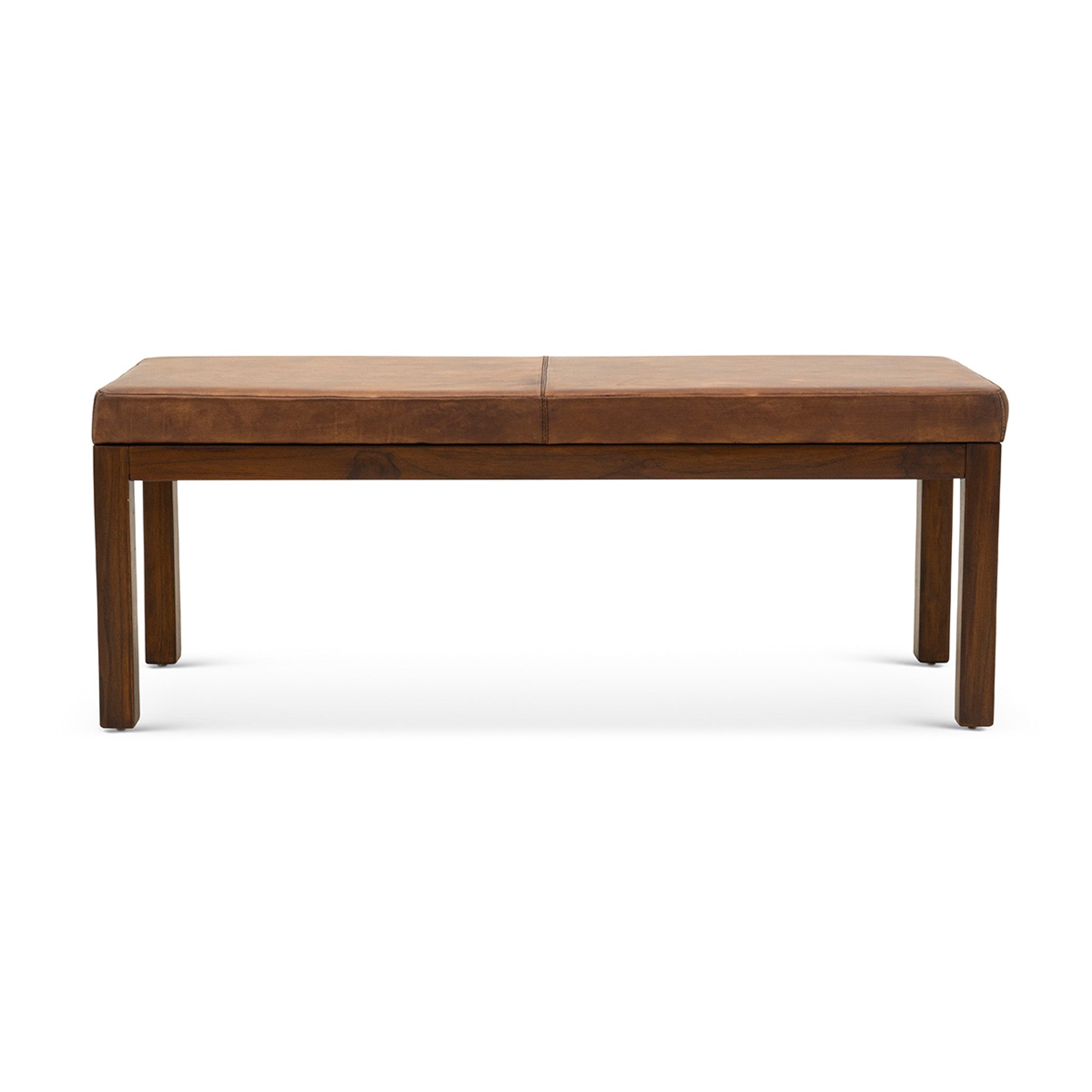 Austin Antique Tan Leather Bench with Lines – Luxury Modern Seating – 