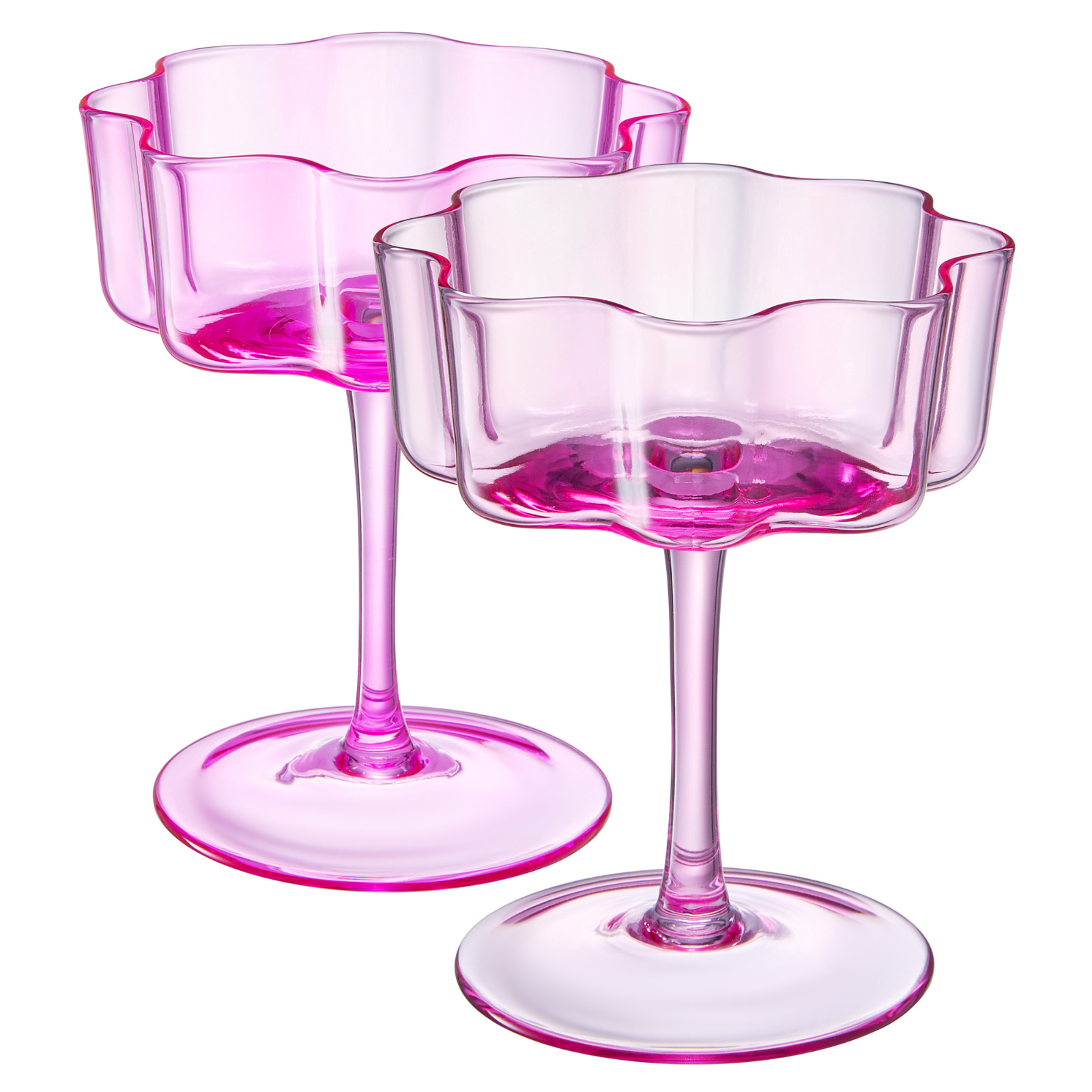 Flower Wave Coupe Cocktail Colored Glasses | Set of 2 | Hot Pink & Blush
