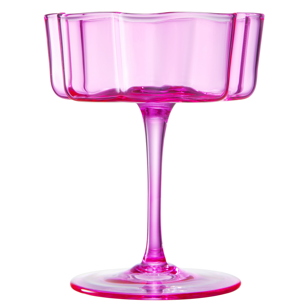 Flower Wave Coupe Cocktail Colored Glasses | Set of 2 | Hot Pink & Blush