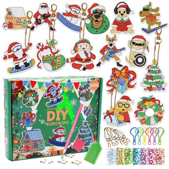 Christmas Diamond Painting Keychain 5D DIY Hanging Diamond Art Kits Diamond Ornaments for Kids Christmas Crafts Family Decor