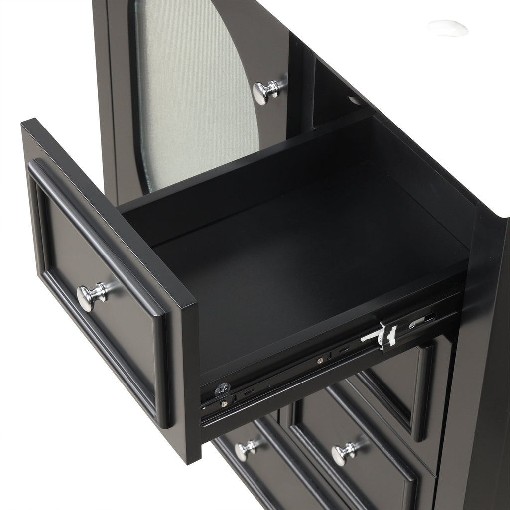 30" Bathroom Vanity with Sink, Bathroom Vanity Cabinet with Three Drawers and Door, Solid Wood and MDF, Black