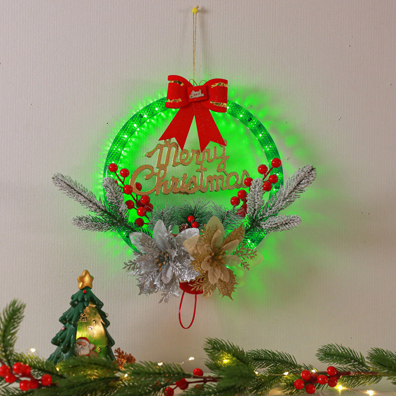 Christmas wreath lights, simulated red fruits, pine needles, decorative ornaments, window display items, ornaments