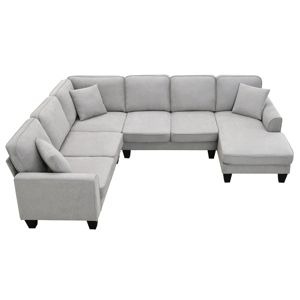 [VIDEO provided] [New] 108*85.5" Modern U Shape Sectional Sofa 7 Seat Fabric Sectional Sofa Set