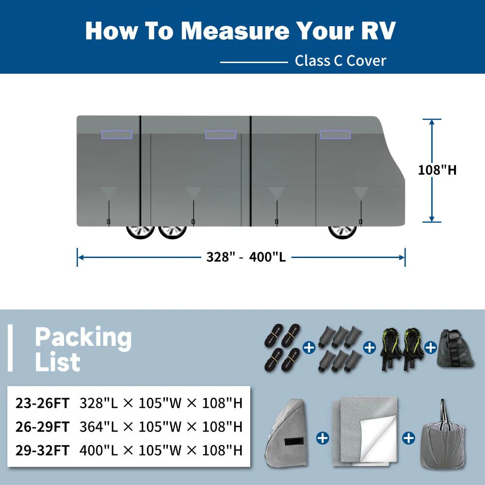 Umbrauto RV Cover Class C Upgraded 7 Layers Anti-UV Top Panel Motorhome Cover，Gray