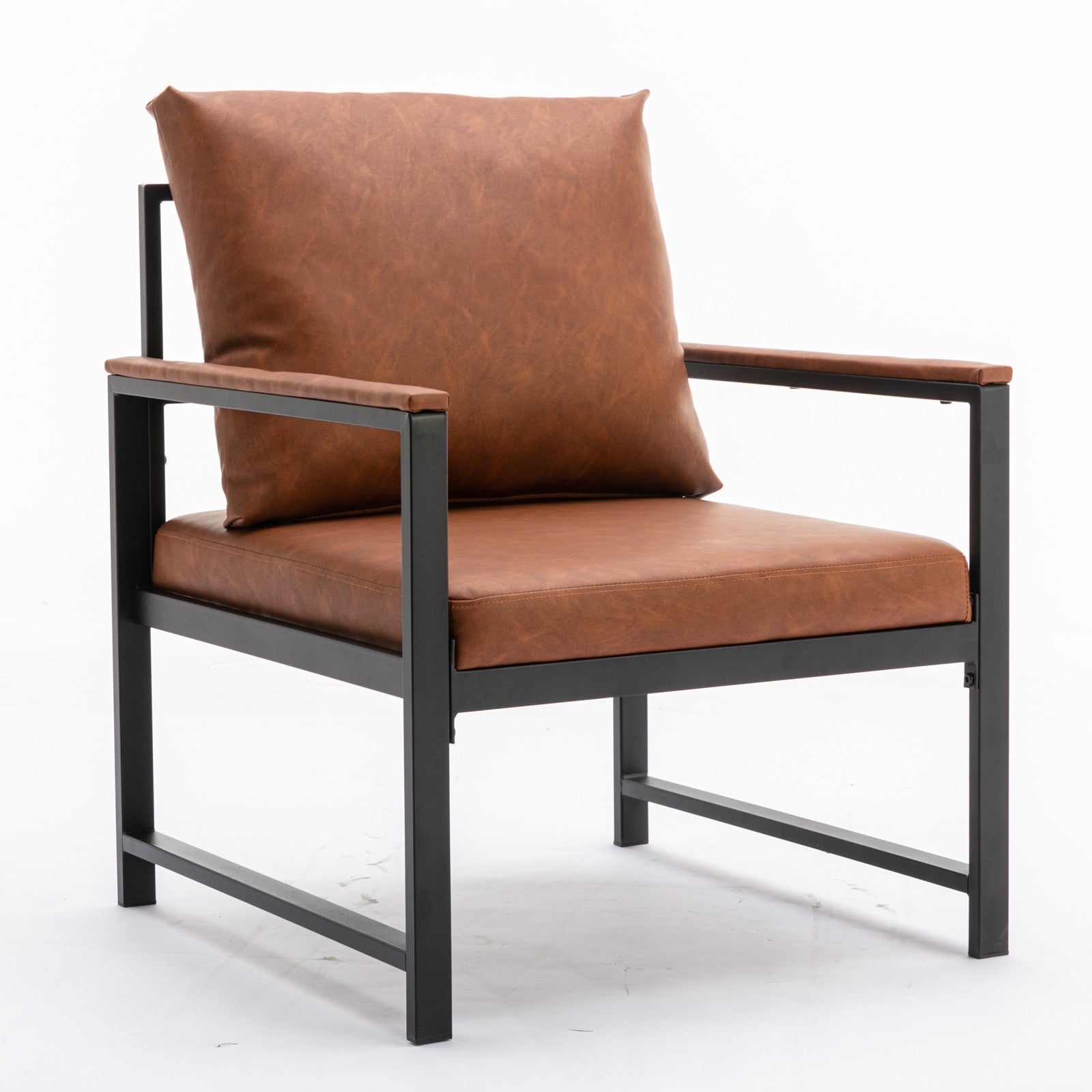 A&A Furniture,Modern Faux Leather Accent Chair with Black Powder Coated Metal Frame Orange
