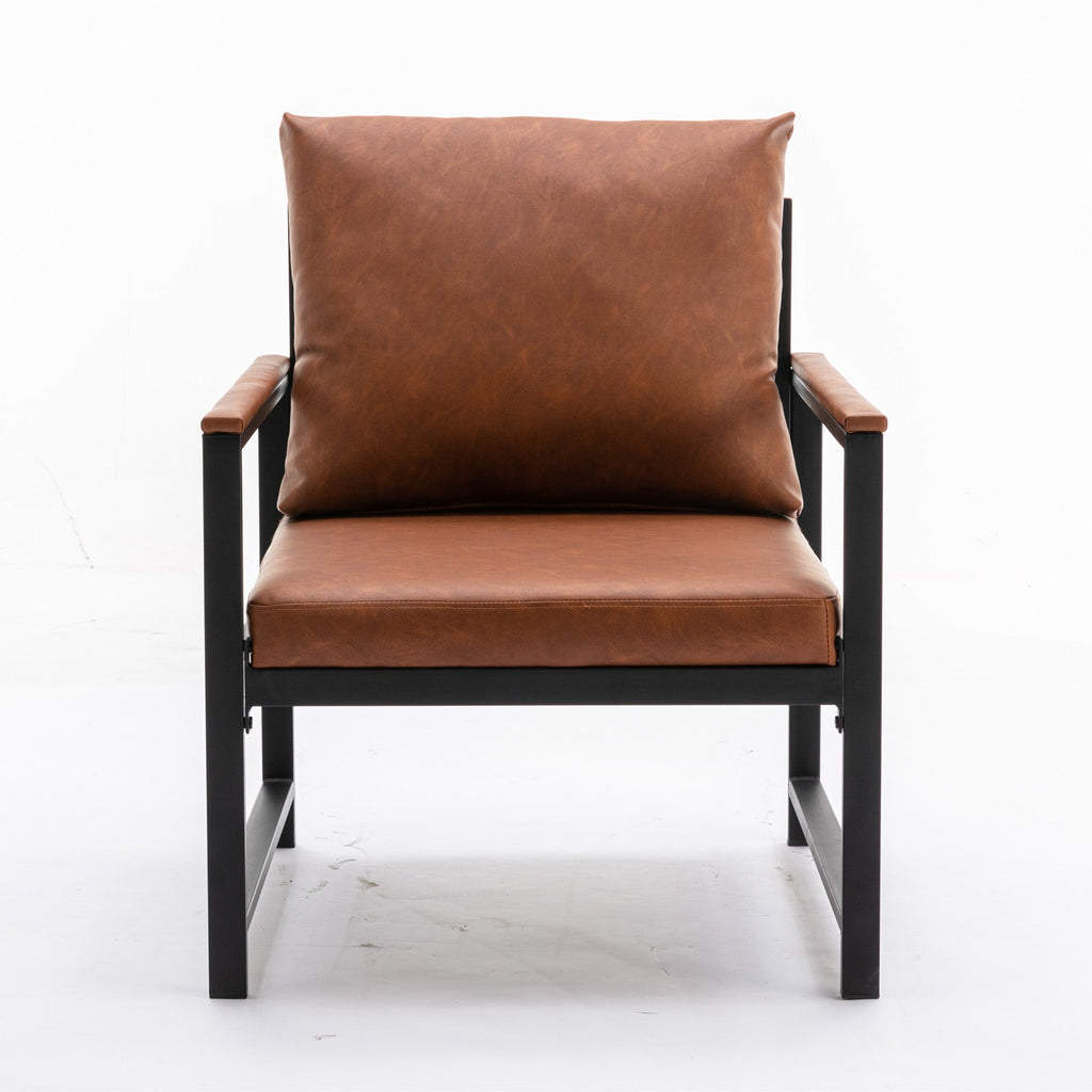 A&A Furniture,Modern Faux Leather Accent Chair with Black Powder Coated Metal Frame Orange