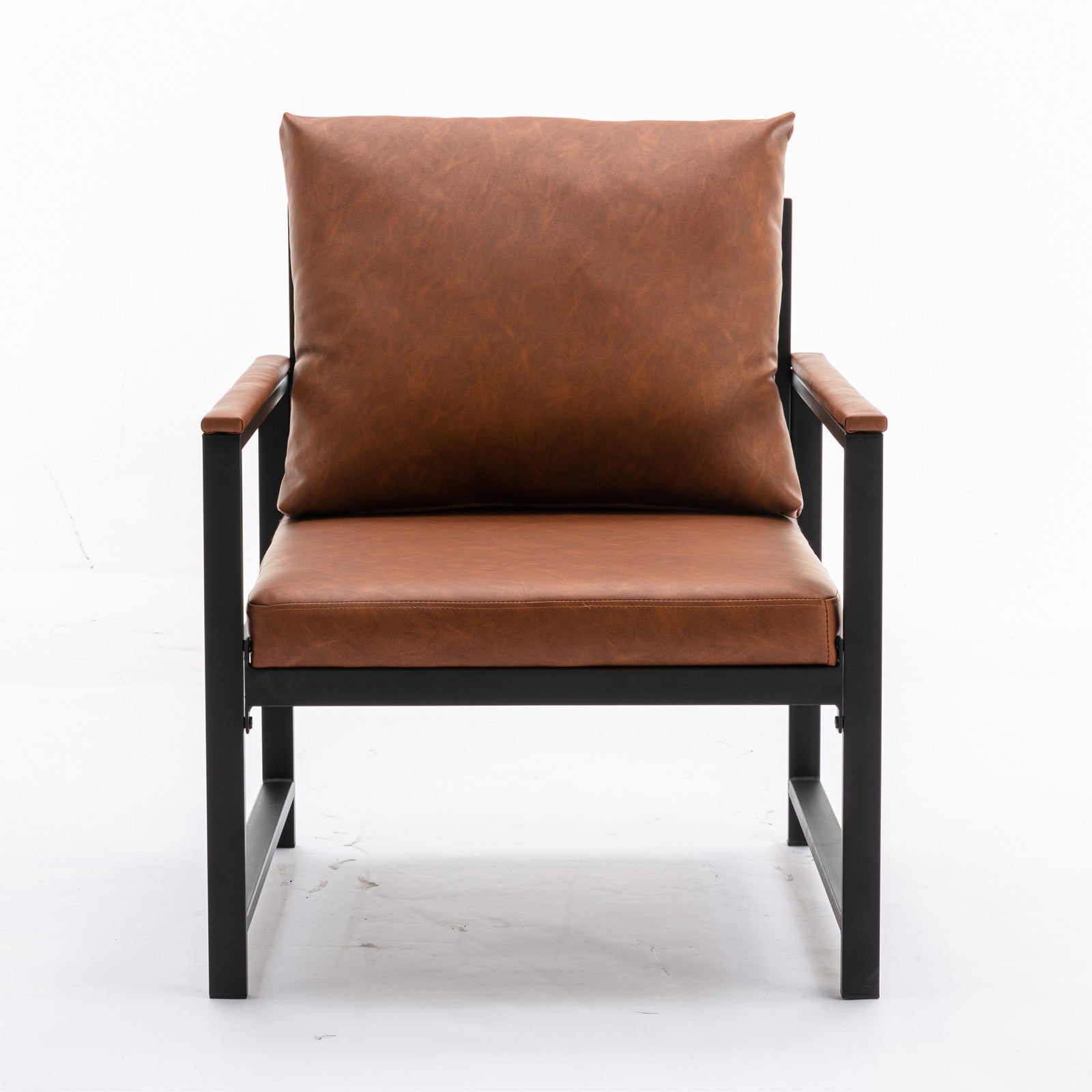 A&A Furniture,Modern Faux Leather Accent Chair with Black Powder Coated Metal Frame Orange