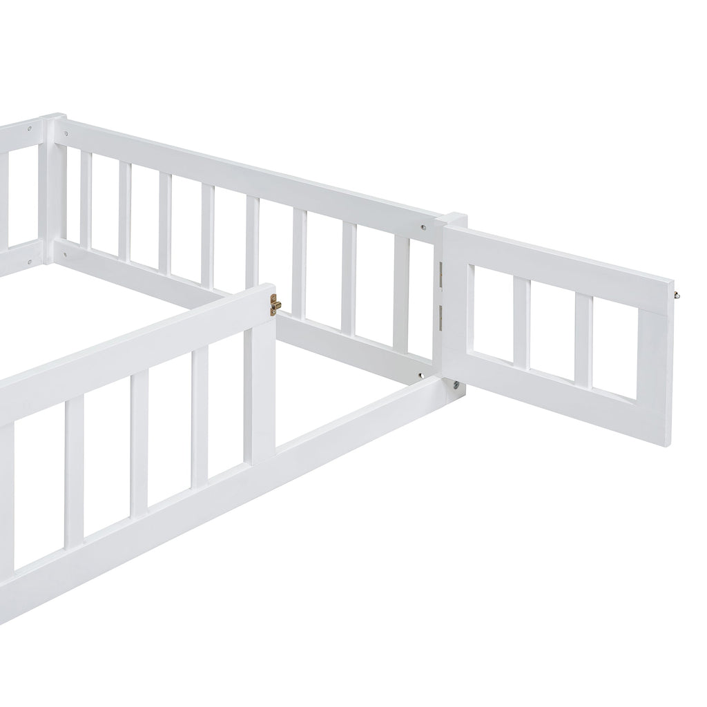 Wooden Twin Size Children's Bed with Detachable Headboard and Integrated Clothes Drying Rack, White
