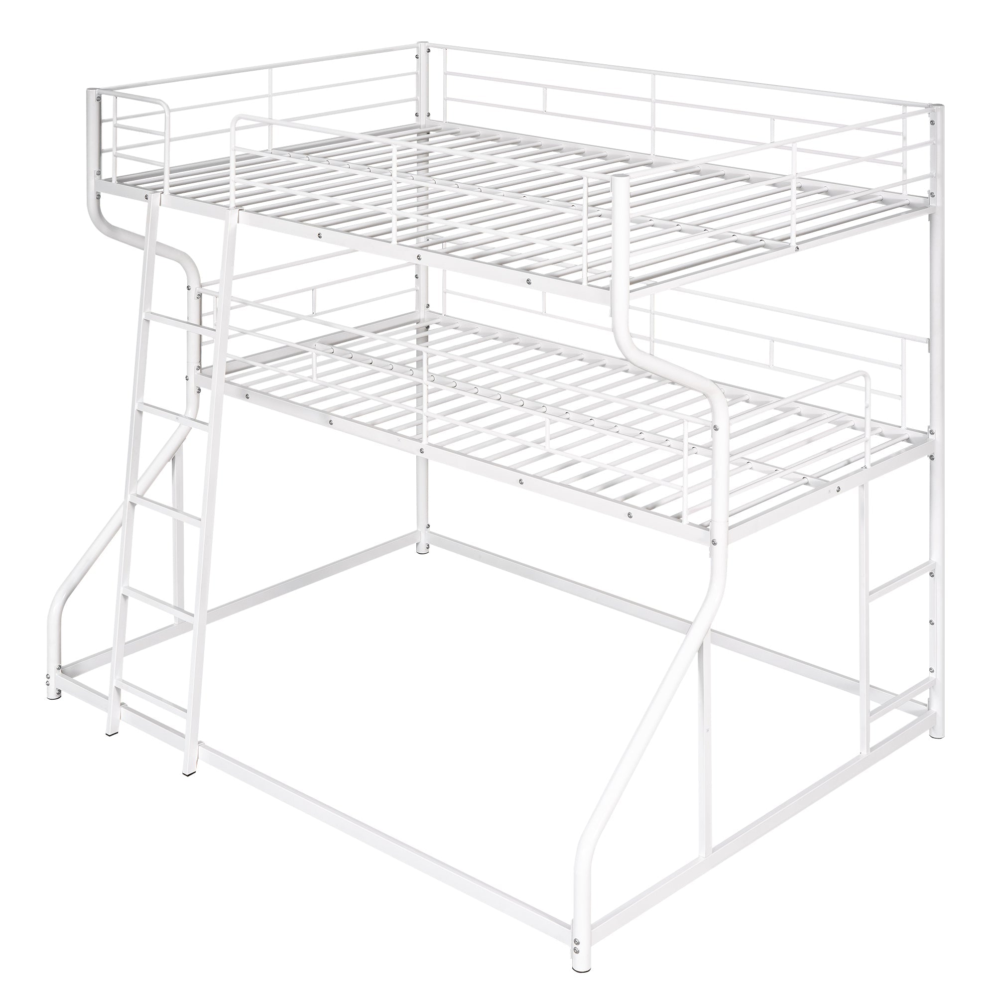 Full XL over Twin XL over Queen Size Triple Bunk Bed with Long and Short Ladder White