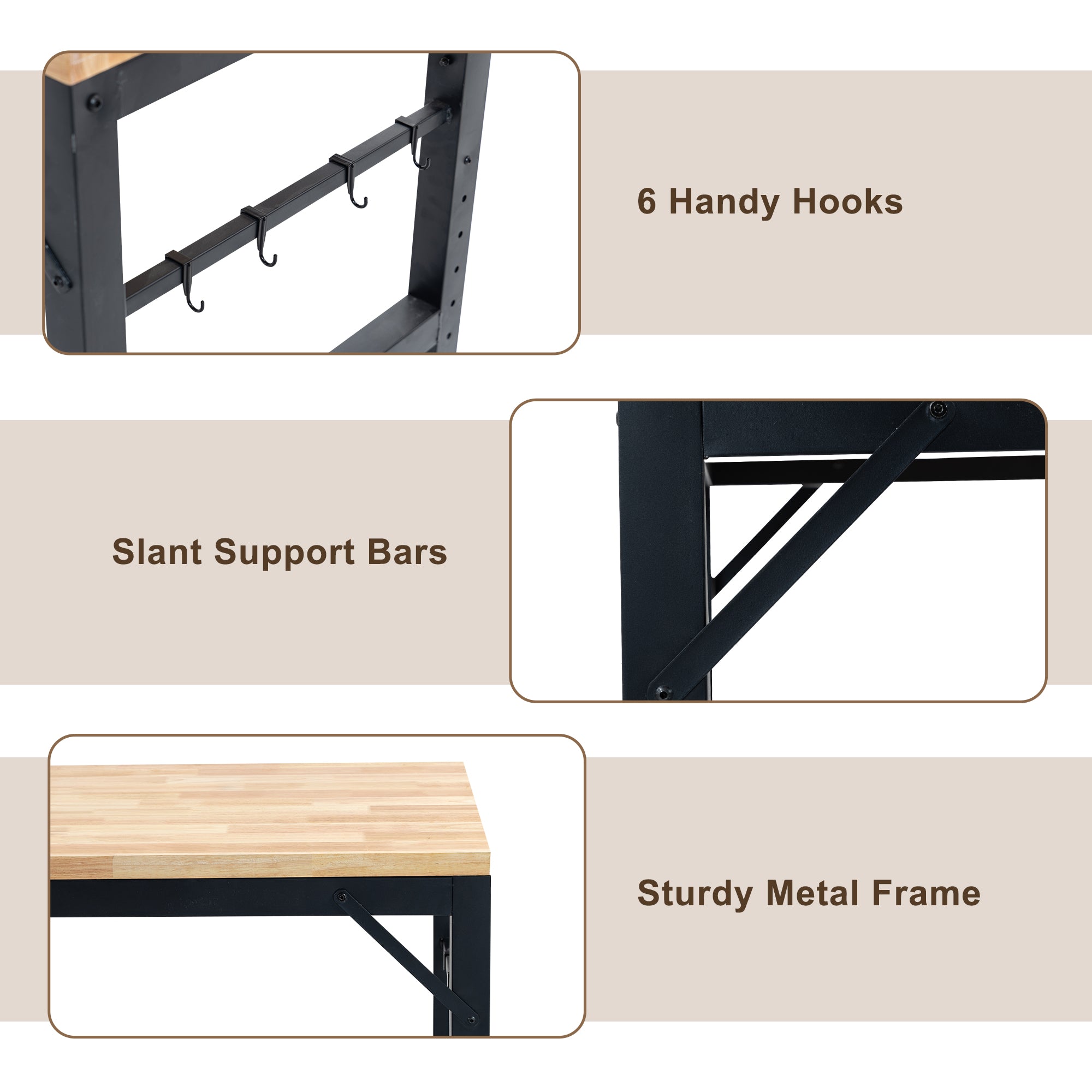 60 inch adjustable garage workbench, rubber wood heavy-duty workstation with power socket and wheels, 2000 pound load capacity