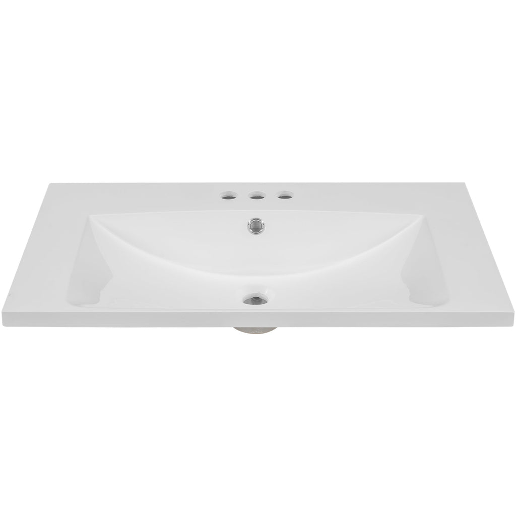 30" Single Bathroom Vanity Top with White Basin, 3-Faucet Holes, Ceramic, White