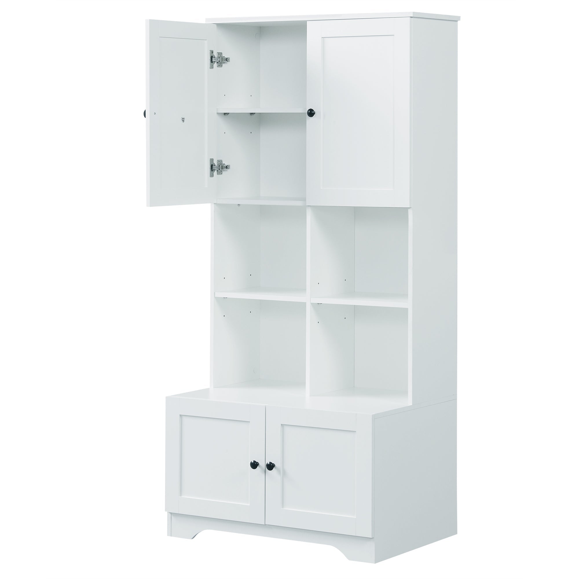Bathroom storage cabinet, 4-door independent cabinet, adjustable shelf, open multi-layer shelf, white
