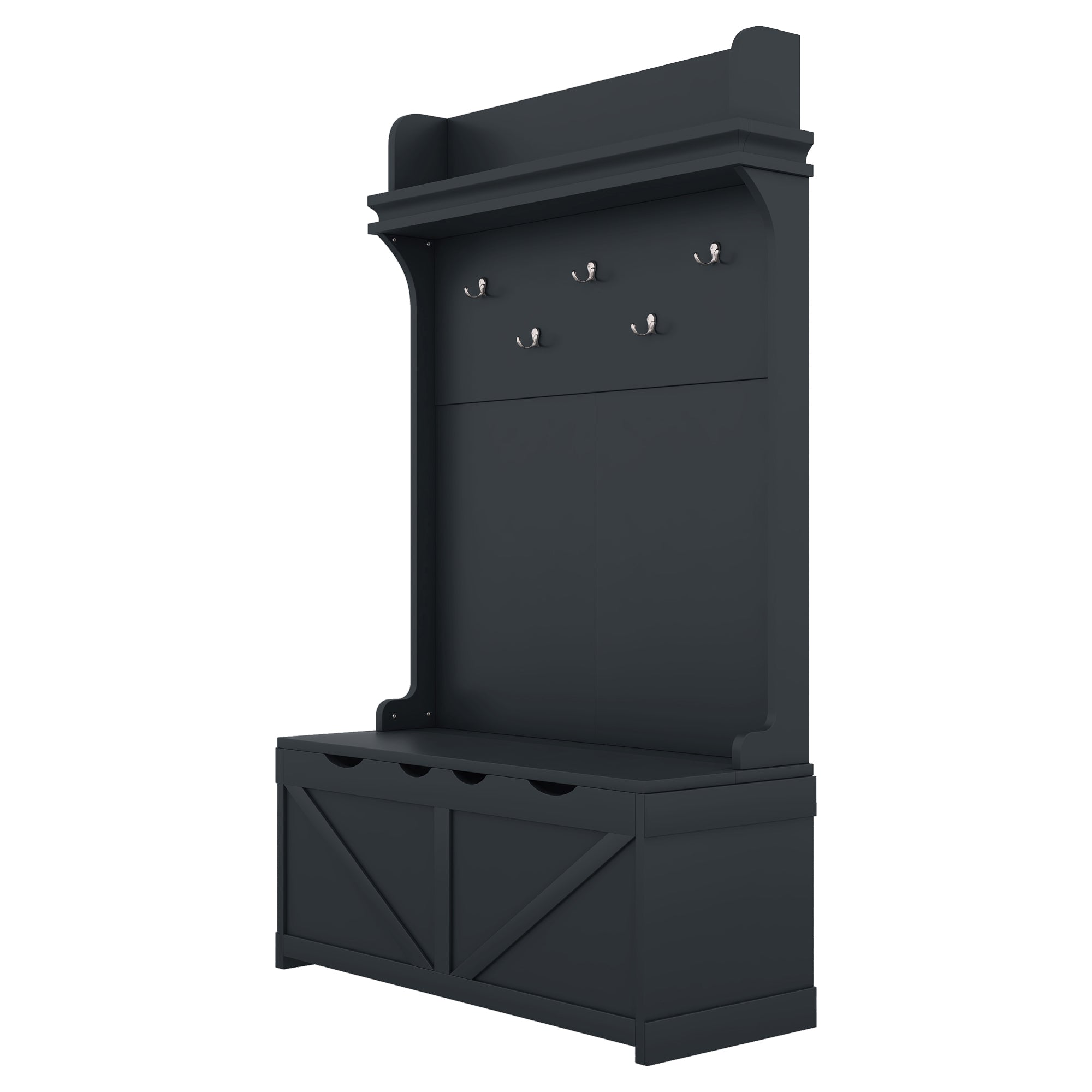 Hall tree with storage desk, entrance desk with drawers and 5 hooks, display rack, dark blue